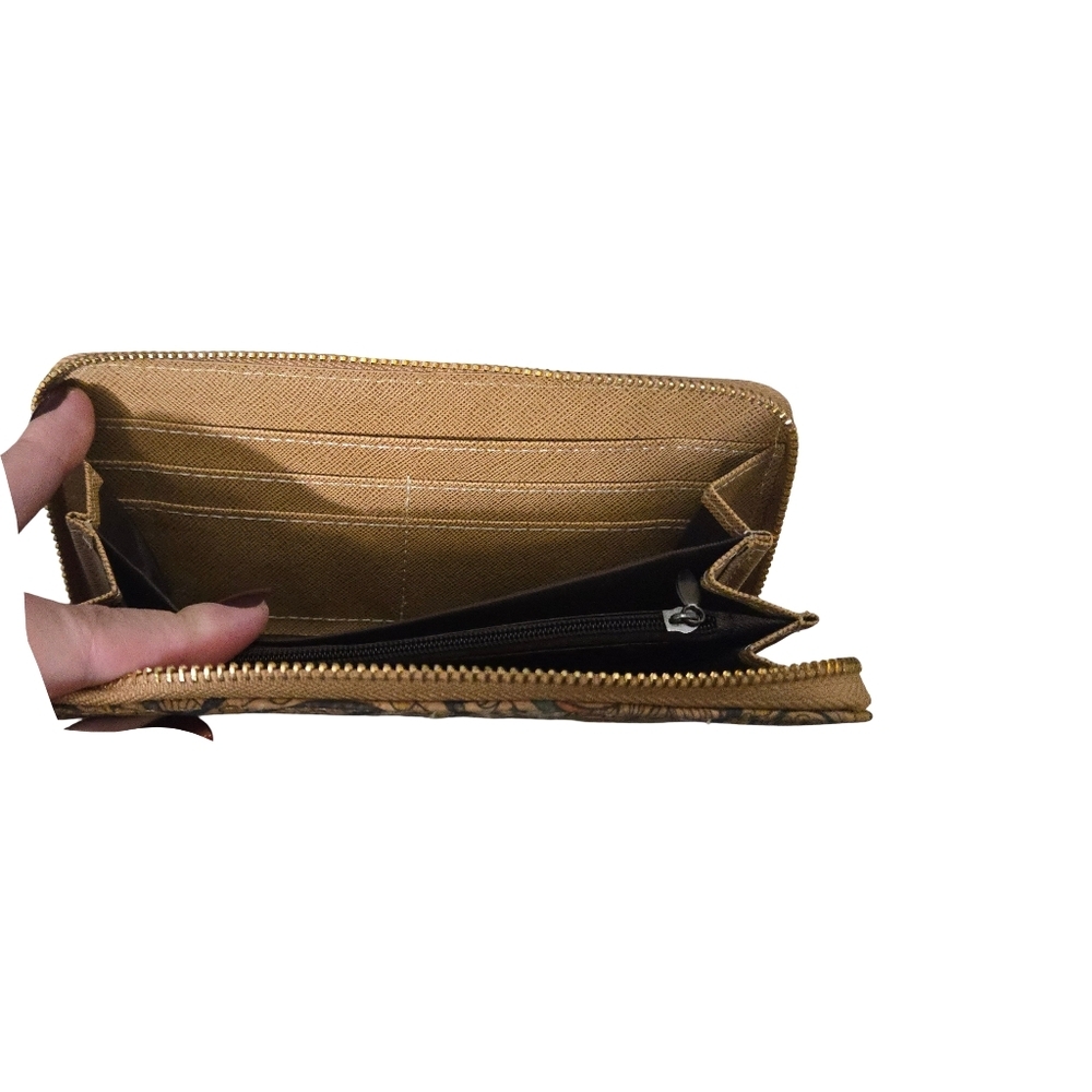 Artistic Floral Tan and Blue Women's Wallet - Picture 6 of 7
